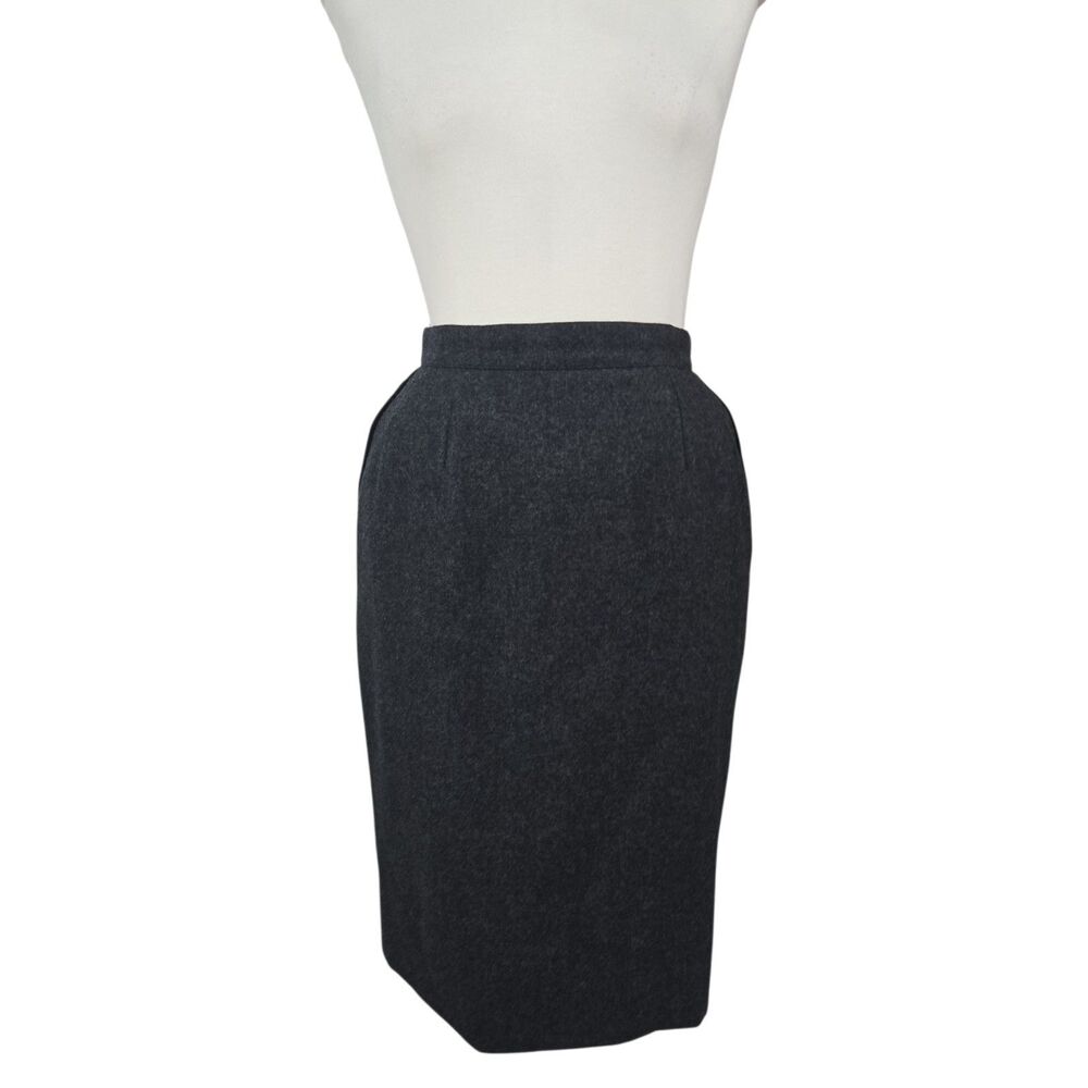 Vintage Annie Corvall Paris Gray Pleated Pencil Skirt Velvet Pockets High Waist